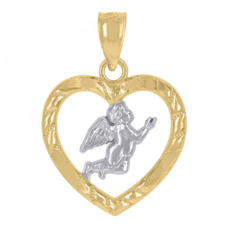 14kt Gold Womens Two-tone Angel Heart Religious Pendant Charm