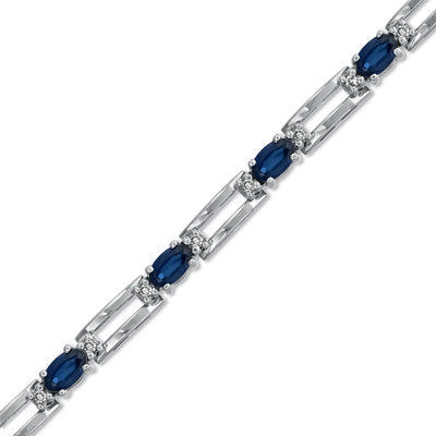 Oval 5x3 Sapphire and Diamond Bracelet set in 14k Gold
