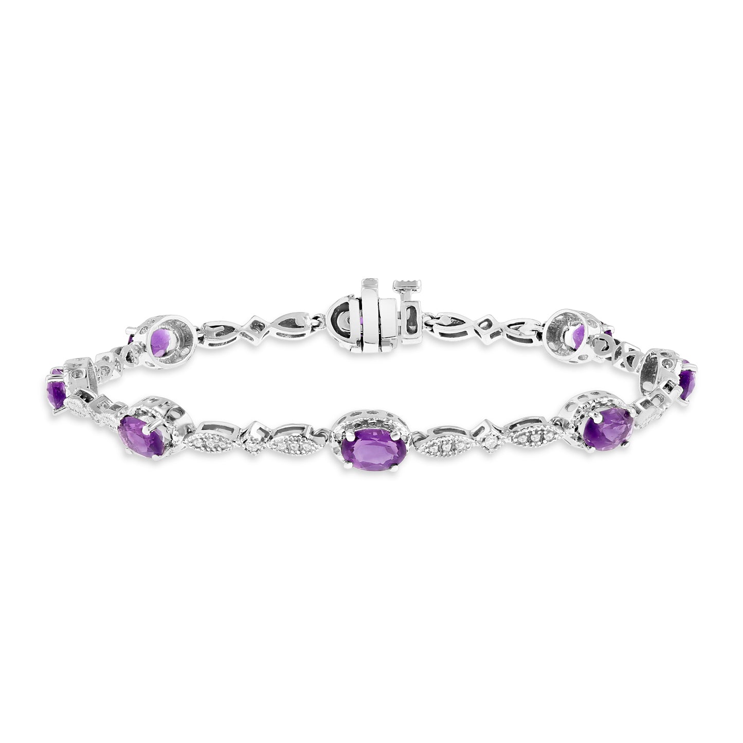 3.49ctw Diamond and Amethyst Bracelet in 14k White Gold