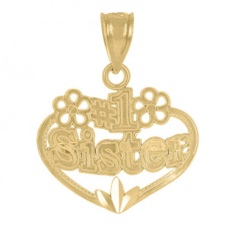 14kt Yellow Gold Womens No. 1 Sister Heart Pendant Charm