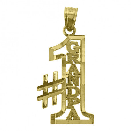 14kt Yellow Gold Diamond-cut No. 1 Grandpa Talking Pendant Charm