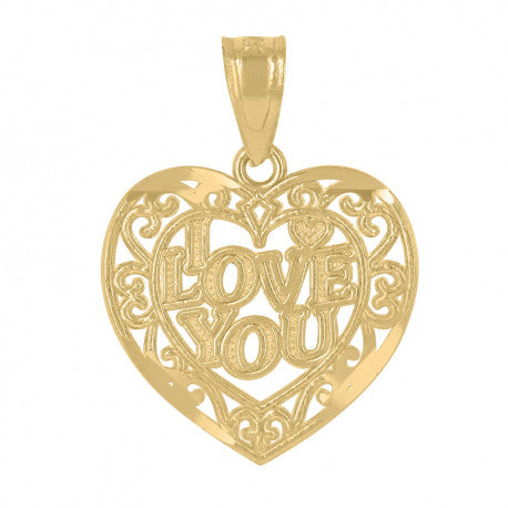 14kt Yellow Gold Womens I Love You Heart Pendant Charm