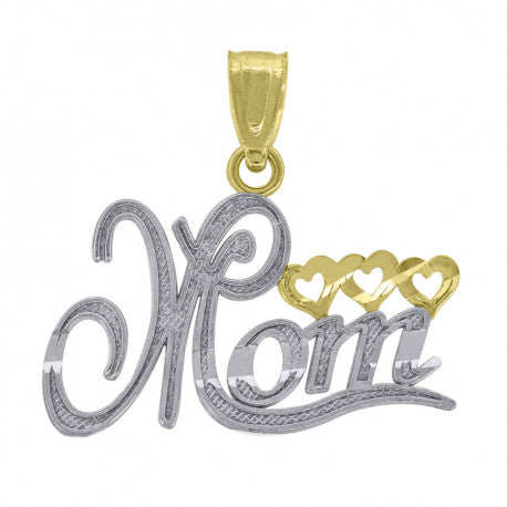 14kt Gold Womens Two-tone Diamond-cut Mom Heart Pendant Charm