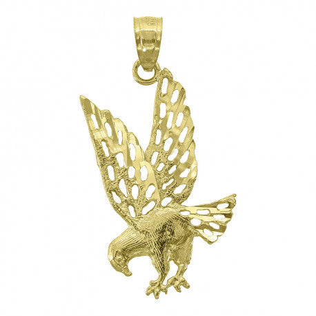 14kt Yellow Gold Unisex Diamond-cut Eagle Bird Pendant Charm