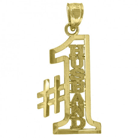 14kt Yellow Gold Diamond-cut No. 1 Husband Talking Pendant Charm