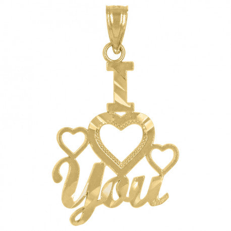 14kt Yellow Gold Unisex Diamond-cut I Love You Heart Pendant Charm