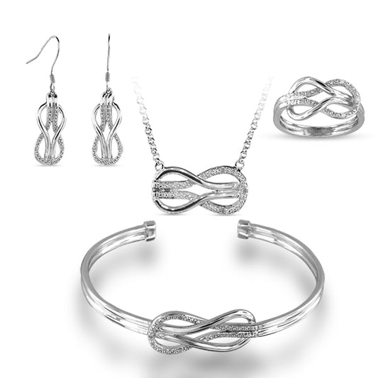 Sterling Silver Diamond Accent Infinity Set, Ring, Earring, Bangle, Necklace