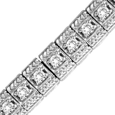 2.00 ct tw Diamond Bracelet Antique Look 7 Inch 14k White Gold Double Safety Lock