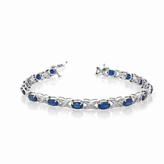 7.83cttw Oval 6x4 Sapphire and Diamond Bracelet set in 14k Gold