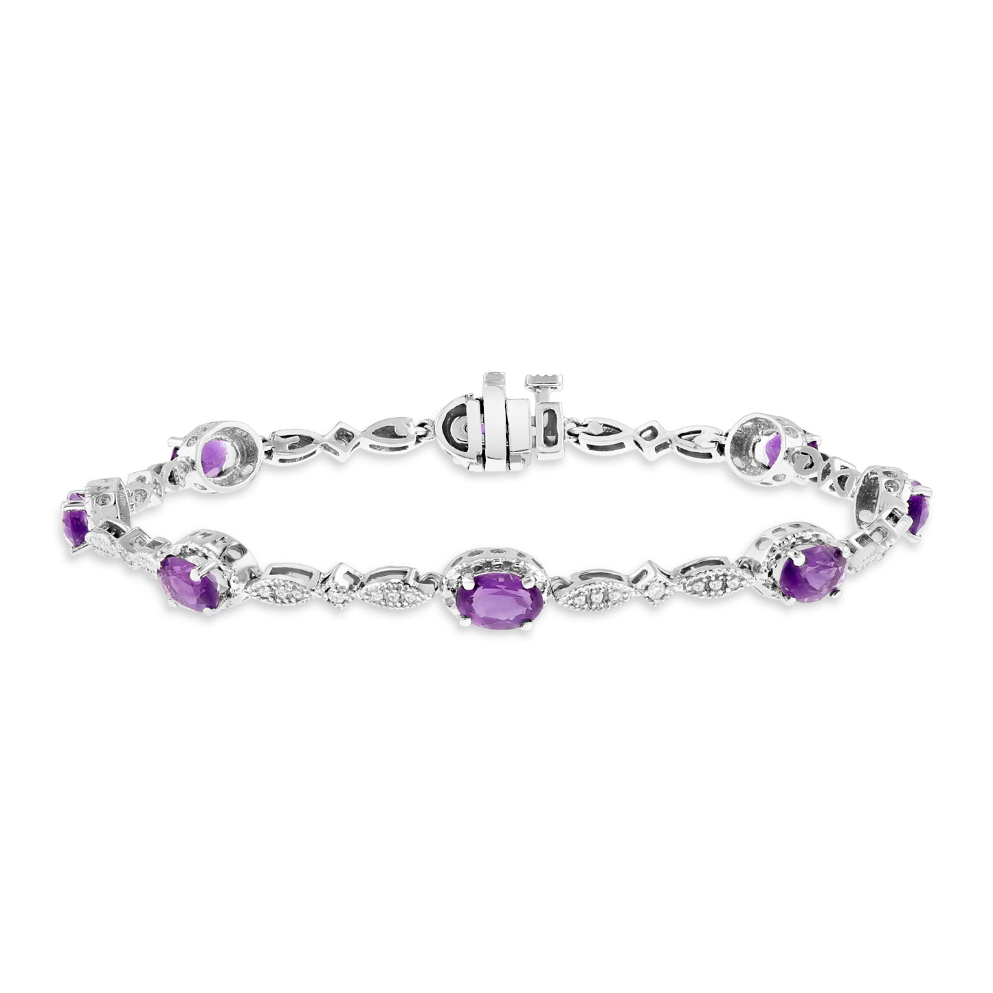 3.49ctw Diamond and Amethyst Bracelet in 14k White Gold