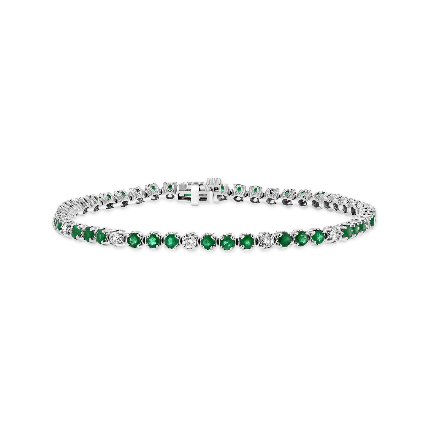 3.09ctw Diamond and Emerald Bracelet in 14k White Gold