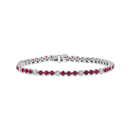 3.09ctw Diamond and Ruby Bracelet in 14k White Gold