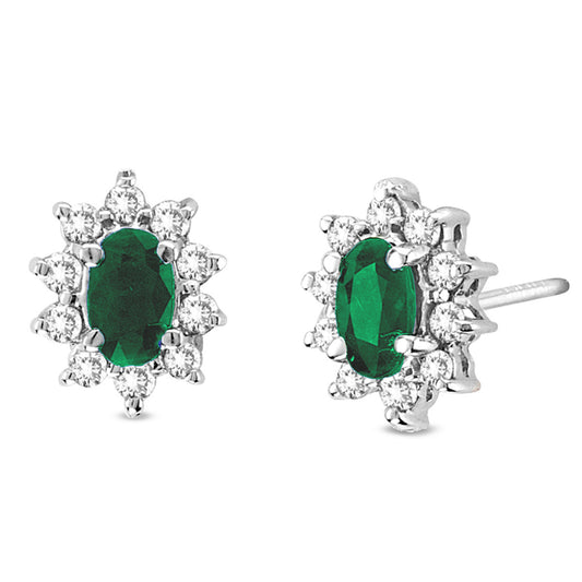 1 cttw Diamond and Emerald Earring in 14k White Gold