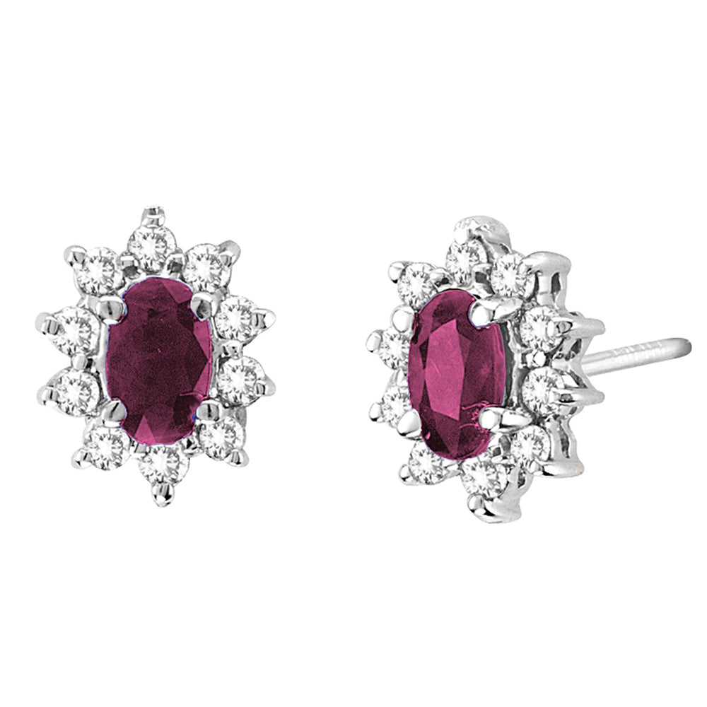 0.70cttw Diamond and Natural Heated Ruby Earring in 14k White Gold