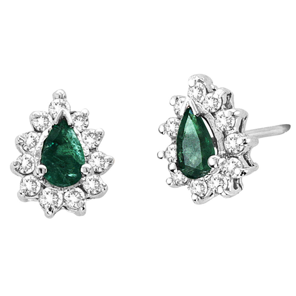 0.70cttw Diamond and Emerald Earrings in 14k White Gold