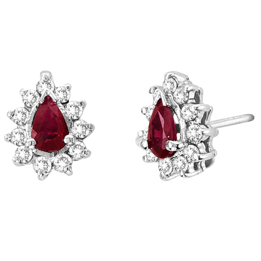 0.80cttw Diamond and Natural Heated Ruby Earring in 14k white Gold