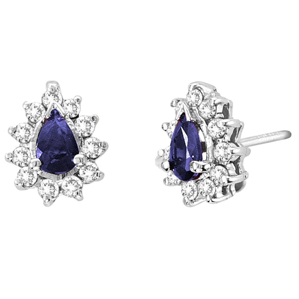 0.80cttw Diamond and Sapphire Earring in 14k White Gold