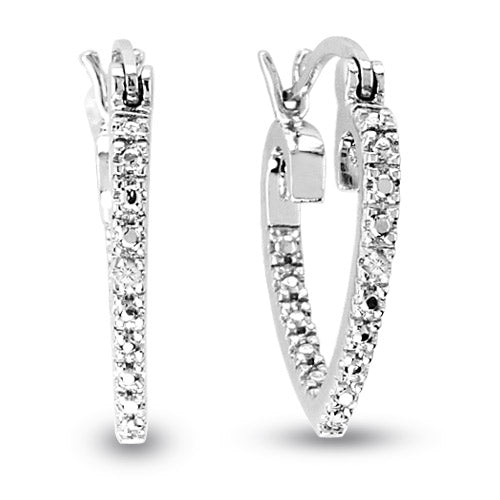 Silver Diamond Accent Heart hoop Earring