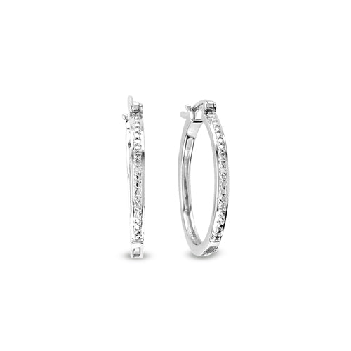 Silver Diamond Accent Medium Hoop Earrings