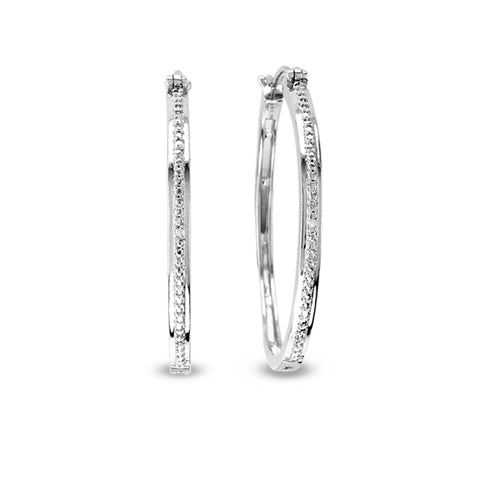 Silver Diamond Accent Large Hoop Earrings