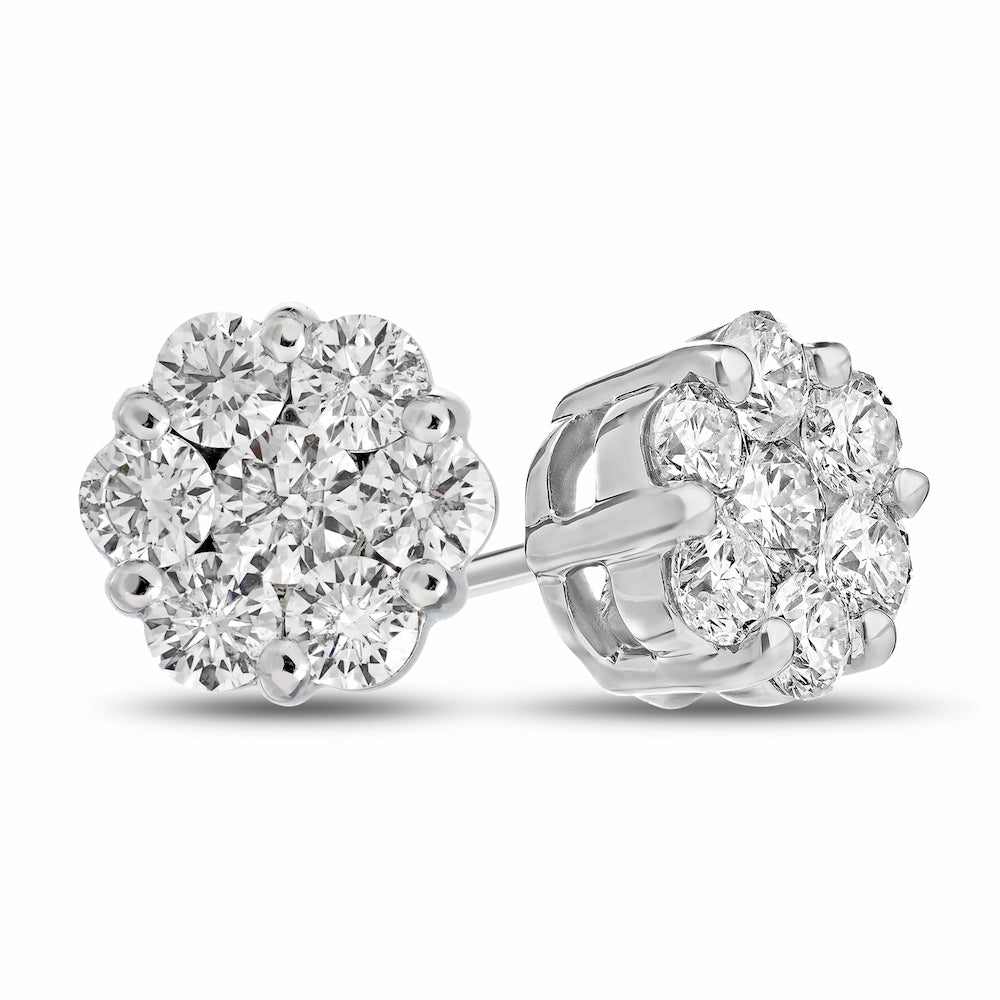 0.50cttw Diamond Cluster Earring set in 14k White Gold