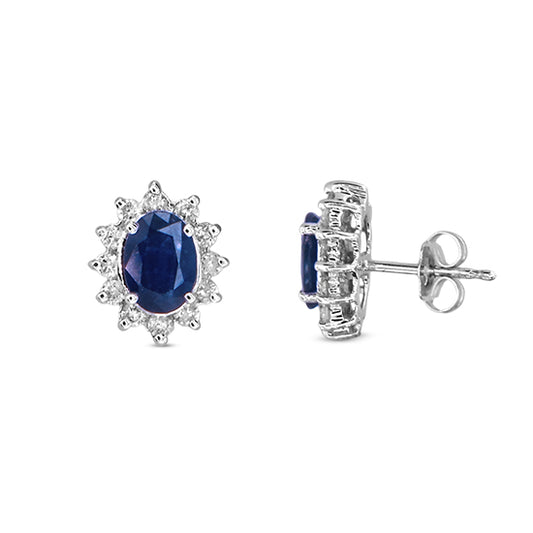 2.27ct tw Oval Sapphire and Diamond Earrings in 14k White Gold