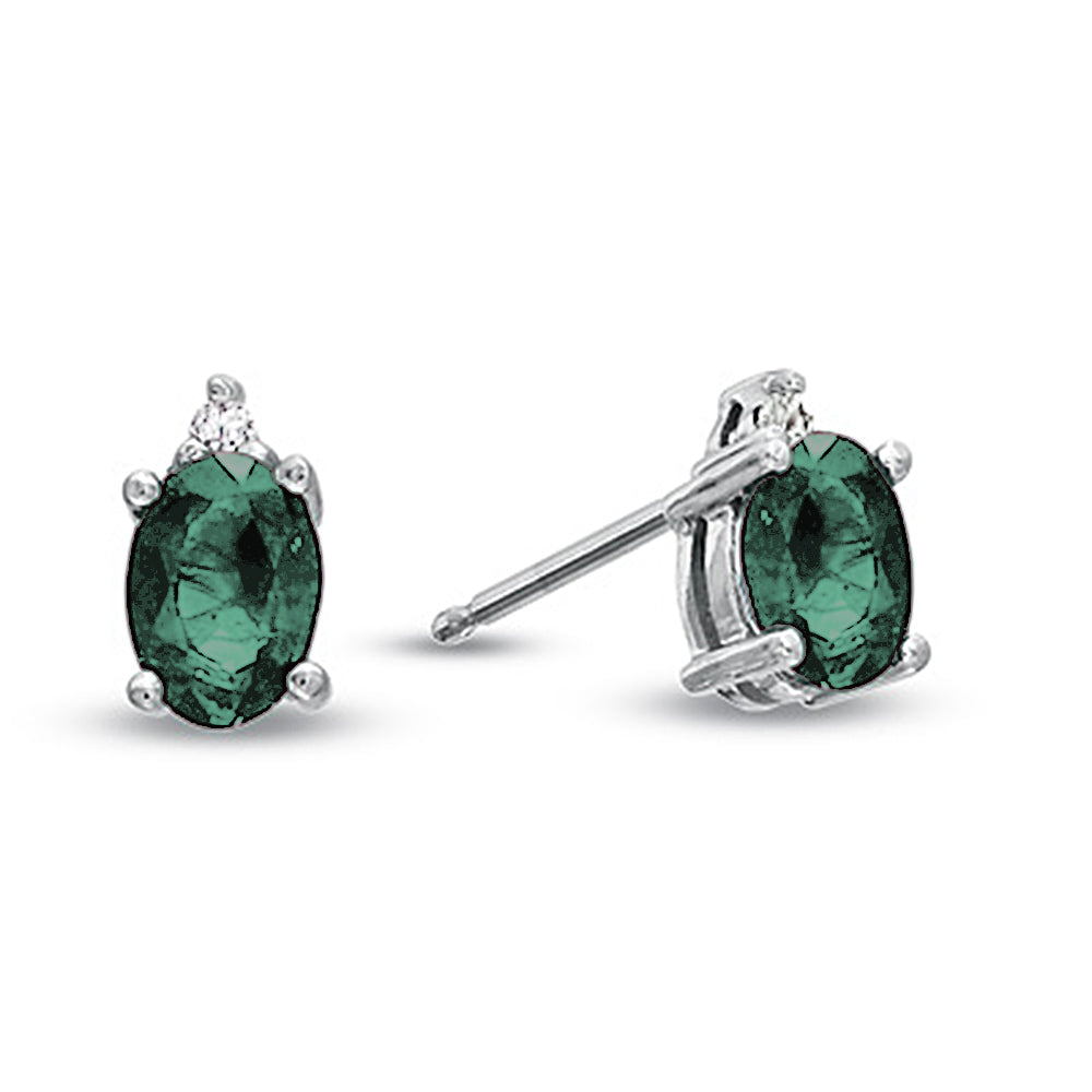 Oval Emerald and Diamond Earring set in 14k Gold