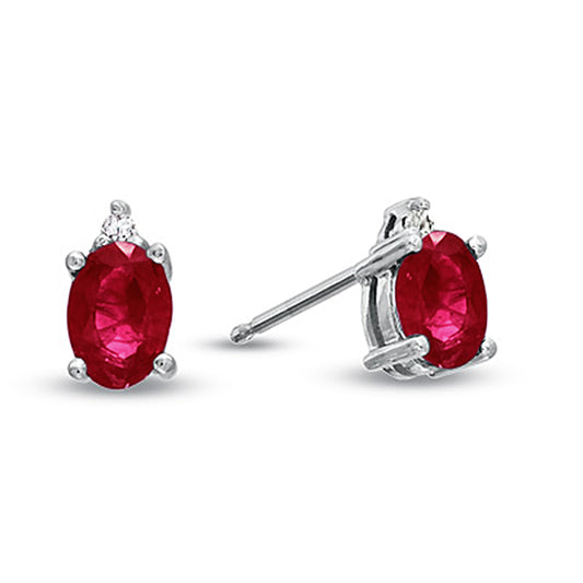 Natural Heated Oval Ruby and Diamond Earring in 14k Gold