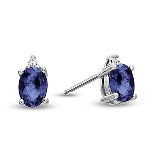 Oval Sapphire and Diamond Earring in 14k Gold