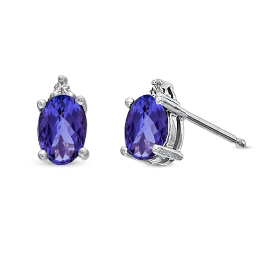 Oval Tanzanite and Diamond Earring set in 14k Gold