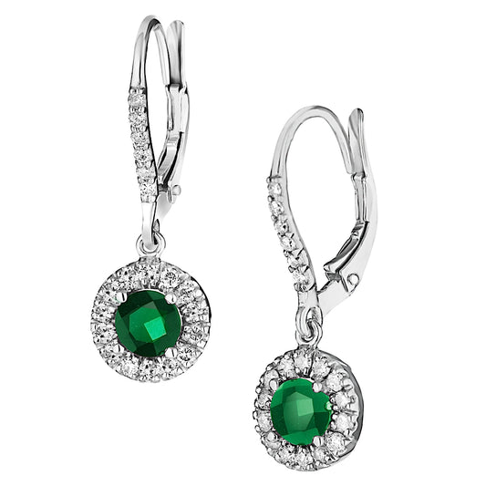 0.52ctw Diamond and Emerald Earrings in 14k White Gold