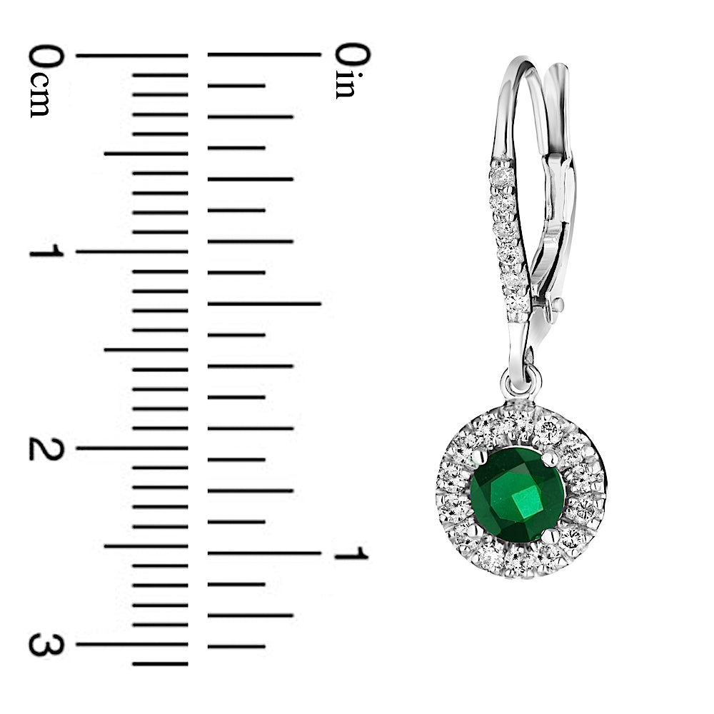 0.52ctw Diamond and Emerald Earrings in 14k White Gold