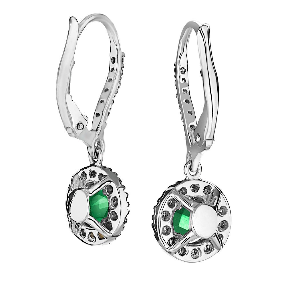 0.52ctw Diamond and Emerald Earrings in 14k White Gold