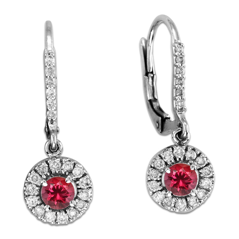 1.55ctw Diamond and Ruby Drop Earrings in 14k White Gold