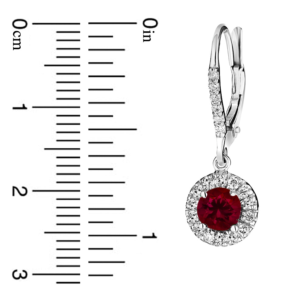 1.55ctw Diamond and Ruby Drop Earrings in 14k White Gold