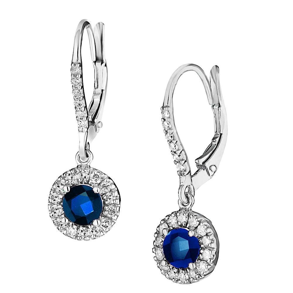 0.52ctw Diamond and Sapphire Earrings in 14k White Gold