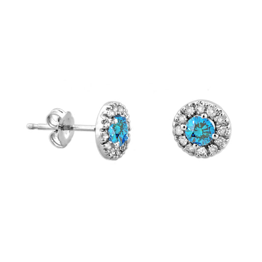 0.85cttw Enhanced Blue and White Diamond Earrings set in 14k Gold