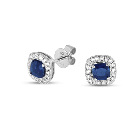 0.75cttw Cushion Cut Sapphire and Diamond Fashion Earring set in 14k Gold