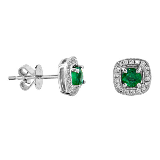 0.75cttw Emerald and Diamond Earrings in 14k Gold