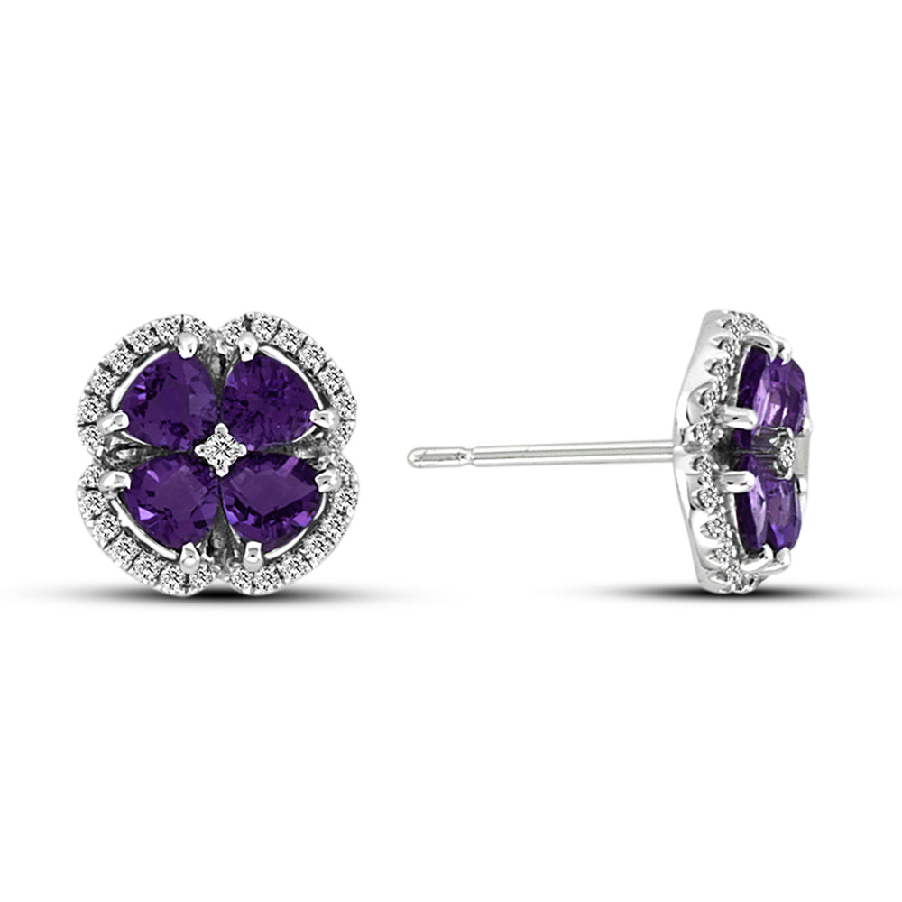 1.25ctw Diamond and Amethyst Earrings in 14k White Gold