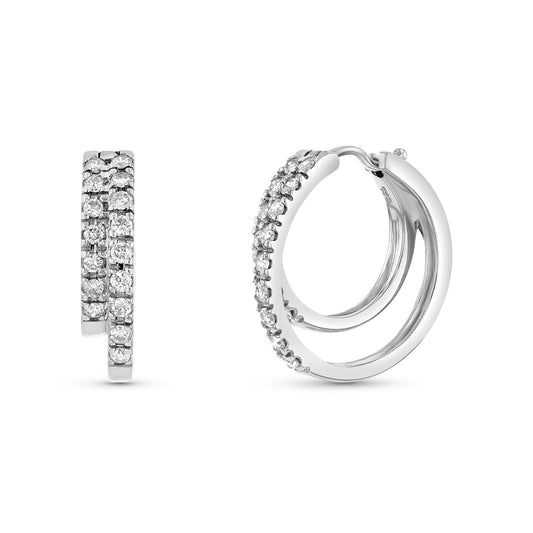 0.65cttw Diamond Double Hoop Earrings in 14k White Gold