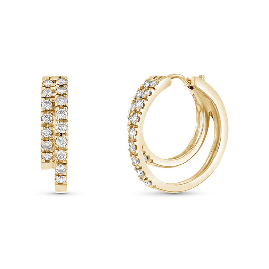 0.65cttw Diamond Double Hoop Earrings in 14k Yellow Gold