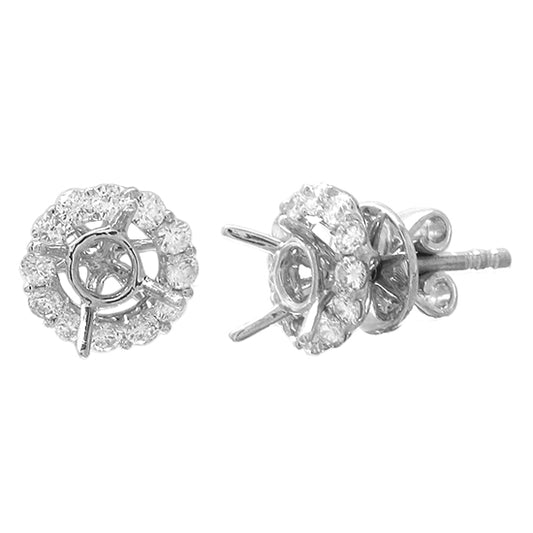 0.51cttw Diamond Earring Semi Mount Studs in 18k White Gold