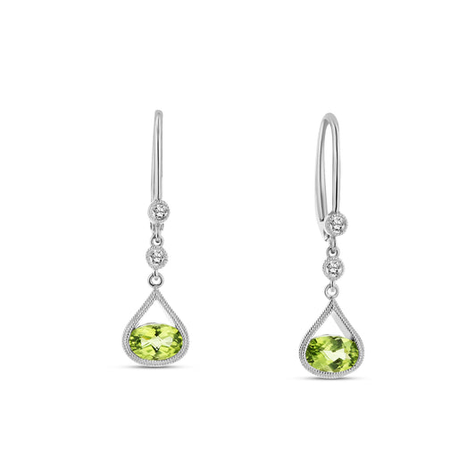 0.07ctw Diamond and Peridot Earrings in 14k White Gold