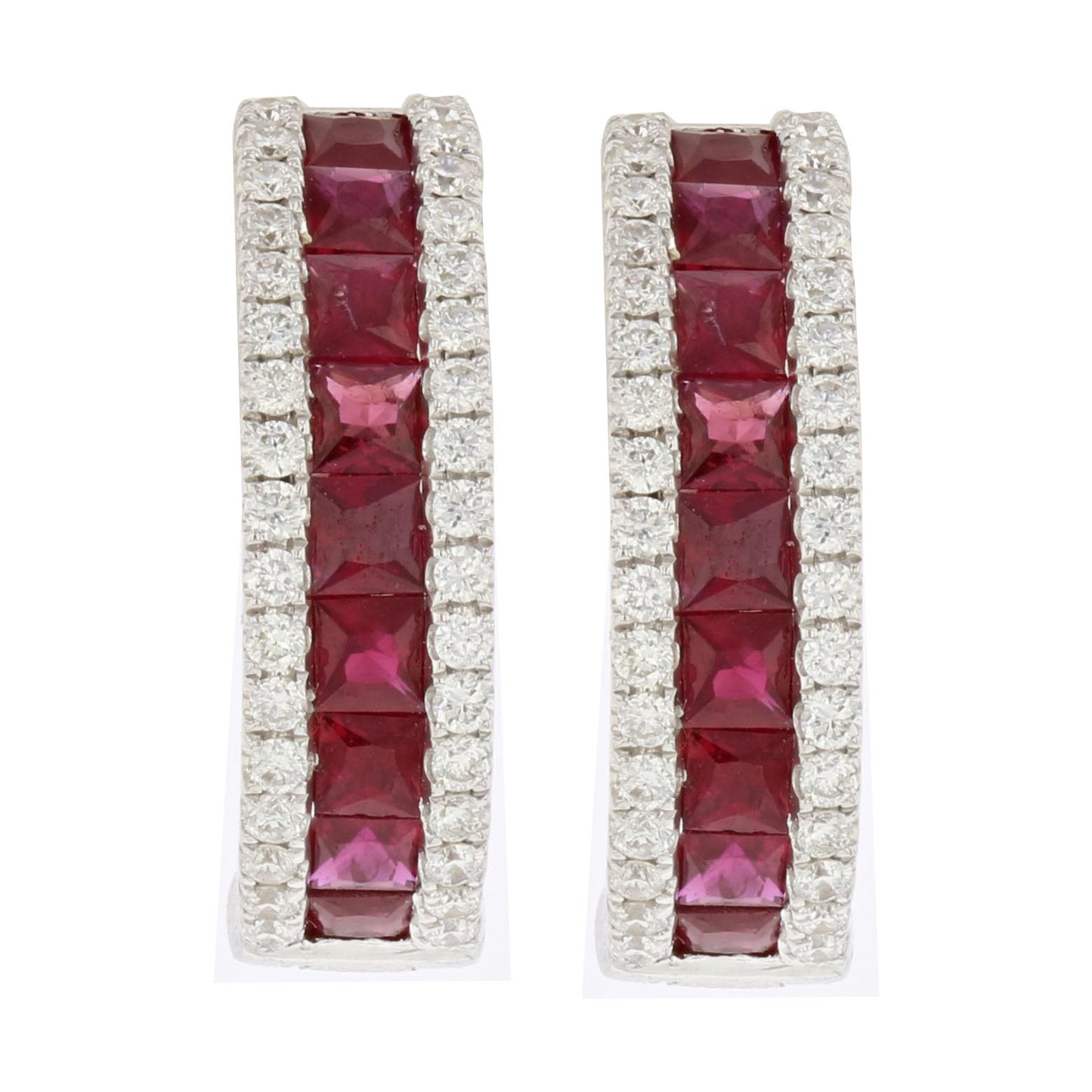 1.02ctw Diamond and Ruby Hoop Earrings in 18k White Gold