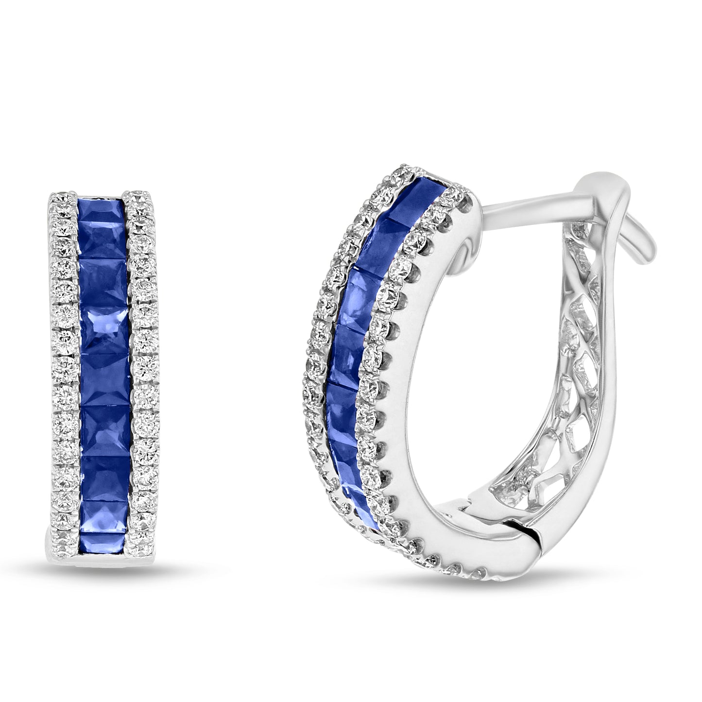 0.25ctw Diamonds and Sapphire Hoop Earring in 18k White Gold