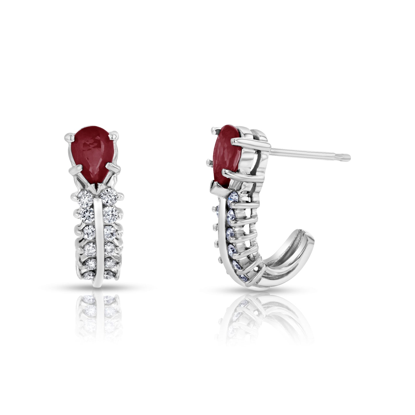 1 ctw Diamonds and Ruby Earrings in 14k White Gold