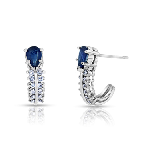 1.10ctw Diamonds and Sapphire Earrings in 14k White Gold