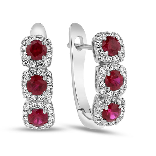 0.82ctw Diamond and Ruby Hoop Earrings in 18k White Gold