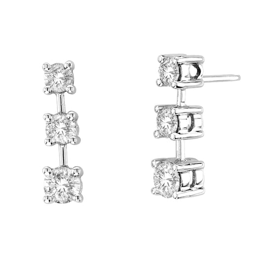 1.00 ctw Three Stone Diamond Earring in 14K White Gold